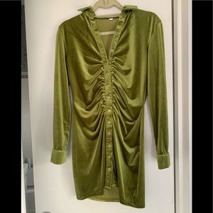 Green velvet button down dress